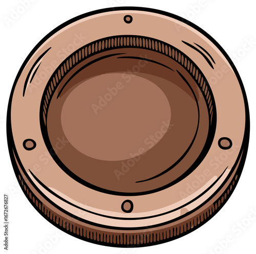 Cartoon Brown Hatch Circular Shape Featuring Multiple Rivets with Interior Shadow
