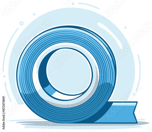 Illustration of an Unfurling Blue Tape Roll, A Versatile Adhesive Solution, Graphic Depiction of a Practical Supply