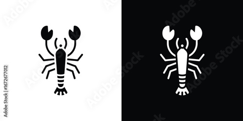 Lobster icons in black and white clipart style