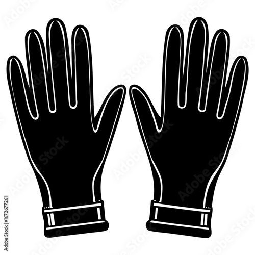 Black rubber gloves, a pair of protective handwear, isolated on a, graphic illustration