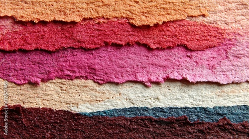 Close-up of layered textured material in shades of brown red pink and beige.