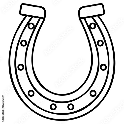 Simple outline drawing of a horseshoe, a ushaped metal plate fastened to the hoof of a horse