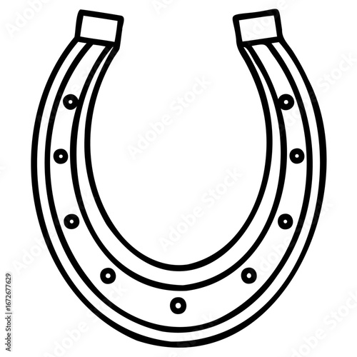 A simple black and white line drawing of a horseshoe, a ushaped metal plate worn by horses