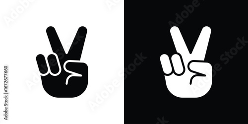 Hand peace icons in black and white clipart style