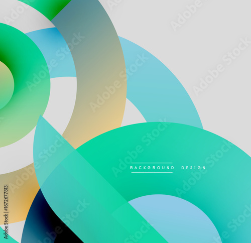 Abstract shapes overlap, creating dynamic visual effect. Gradient colors blend smoothly, offering modern aesthetic. Minimalist design.