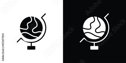 Globe icons in black and white clipart style
