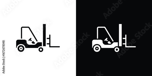 Forklift icons in black and white clipart style
