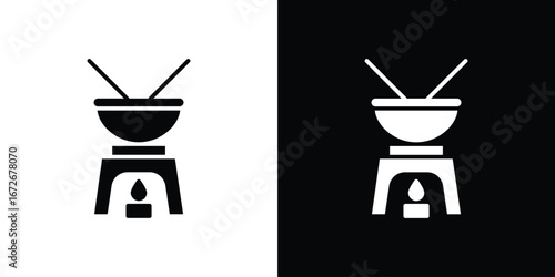 Fondue pot icons in black and white clipart style