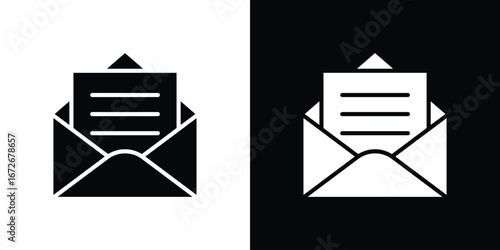 Envelope open icons in black and white clipart style