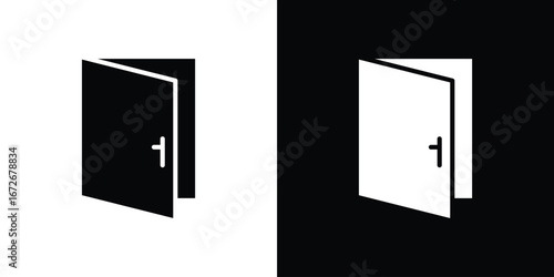Door open icons in black and white clipart style