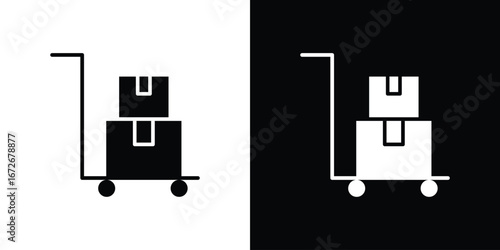 Dolly flatbed icons in black and white clipart style