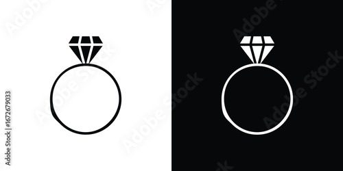 Diamond ring icons in black and white clipart style