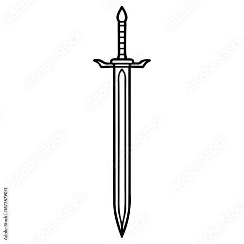 A classic medieval sword with a detailed hilt and a sharp, pointed blade, presented in a clean, isolated vector illustration