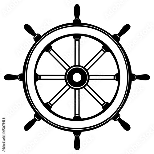 Ships wheel, a nautical symbol of navigation and control, often found on boats and ships
