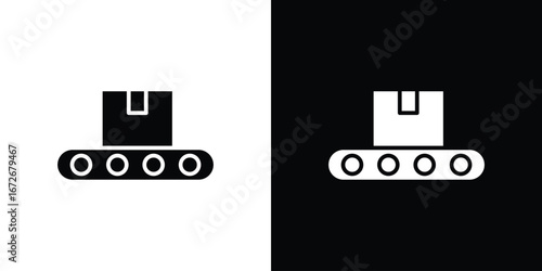 Conveyor belt icons in black and white clipart style