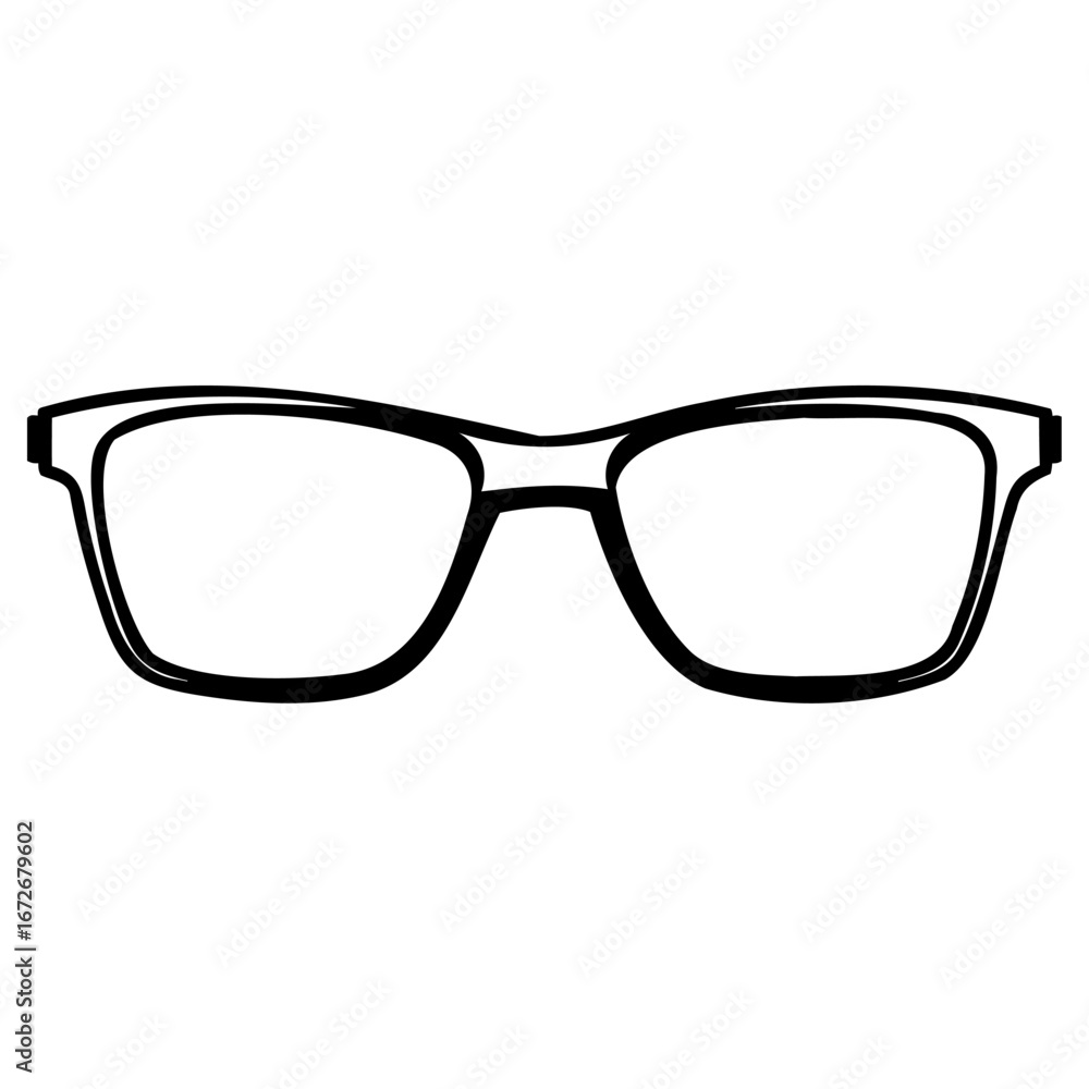 Fototapeta premium Simple black outline of modern squareshaped eyeglasses on a, representing vision and style