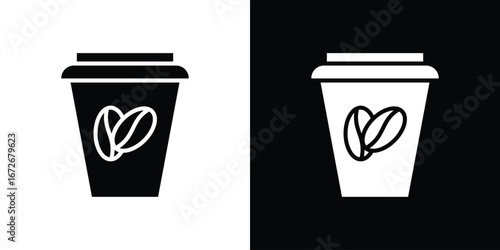 Coffee icons in black and white clipart style