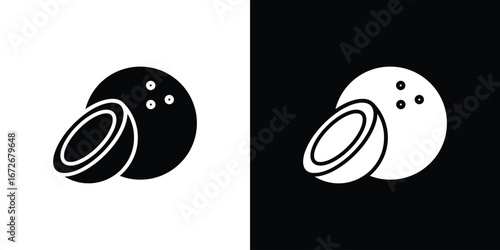 Coconut icons in black and white clipart style