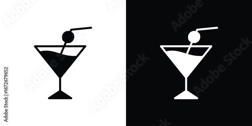 Cocktail icons in black and white clipart style