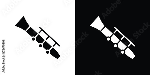 Clarinet icons in black and white clipart style