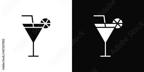 Citrus Martini glass icons in black and white clipart style