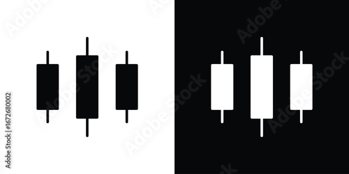 Chart candlestick icons in black and white clipart style
