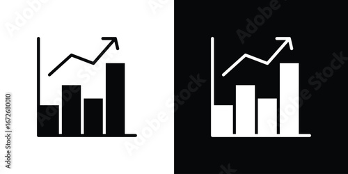 Chart histogram icons in black and white clipart style