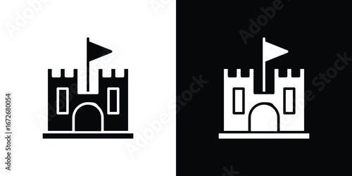 Castle icons in black and white clipart style