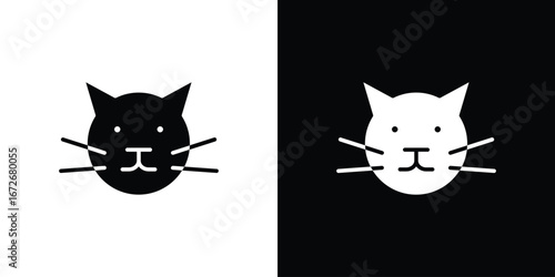 Cat icons in black and white clipart style