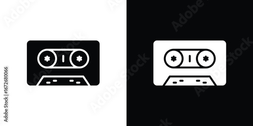 Cassette tape icons in black and white clipart style