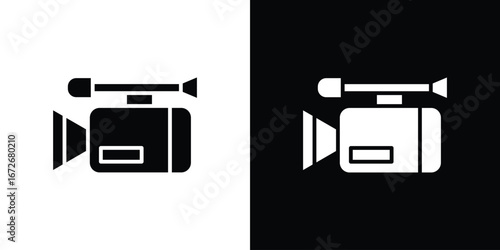 Camcorder icons in black and white clipart style