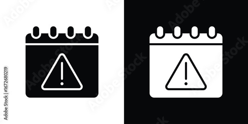 Calendar exclamation icons in black and white clipart style