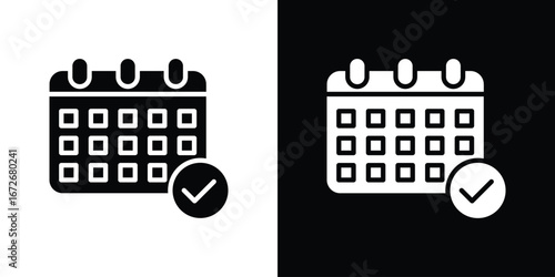 Calendar check icons in black and white clipart style