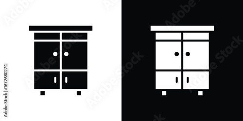 Cabinet icons in black and white clipart style