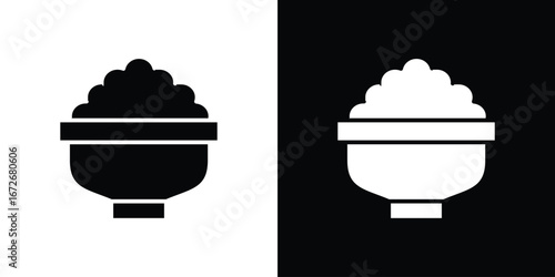 Bowl rice icons in black and white clipart style