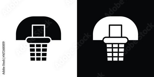 Basketball hoop icons in black and white clipart style