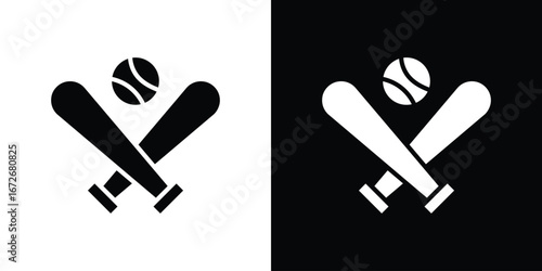 Baseball icons in black and white clipart style