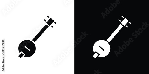 Banjo icons in black and white clipart style