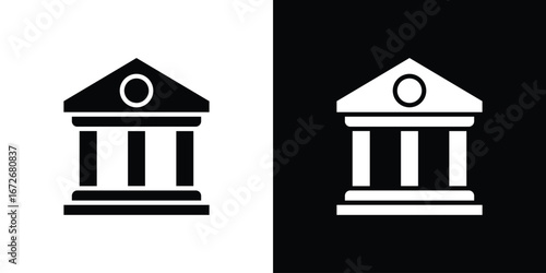 Bank icons in black and white clipart style