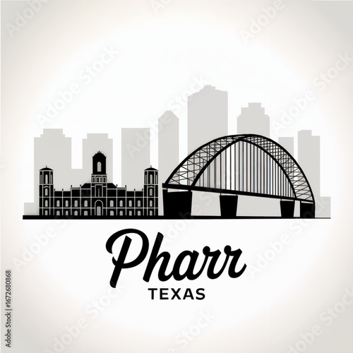Pharr Texas Skyline Silhouette — Border City and Cultural Landmark Vector Illustration