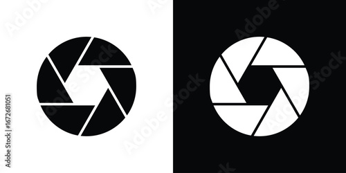 Aperture icons in black and white clipart style