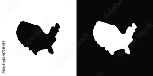 America map icons in black and white clipart style