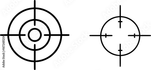 Crosshair and crop marks in outline icon Silhouette illustration isolated on white background 