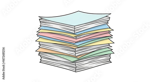Stack of papers document pile illustration office paperwork file organization business report data sheet 100 on transparent background