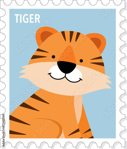 Wallpaper Mural Tiger, Cute Animal Stamp Vector Illustration, Print Torontodigital.ca
