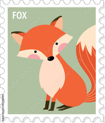Wallpaper Mural Fox, Cute Animal Stamp Vector Illustration, Print Torontodigital.ca