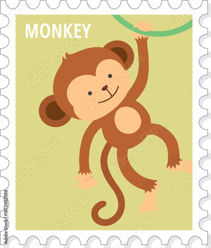 Wallpaper Mural Monkey, Cute Animal Stamp Vector Illustration, Print Torontodigital.ca