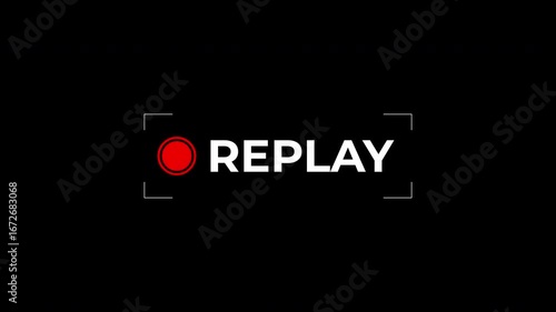 Simple replay sign icon animation on black background. Modern replay text. 4k video