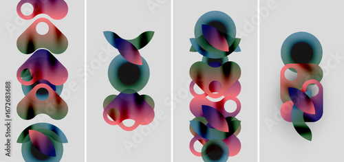 Abstract composition featuring overlapping colorful circles. Gradient hues create dynamic visual rhythm, soft shadows present depth.