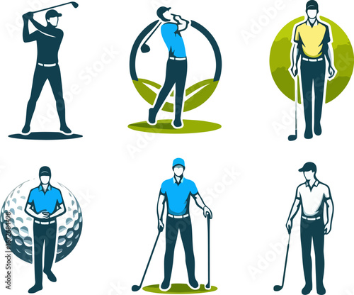 Vector sketch illustration image design collection of icons, logos, symbols, characters, lifestyle, modern ethnic golf players with abstract style